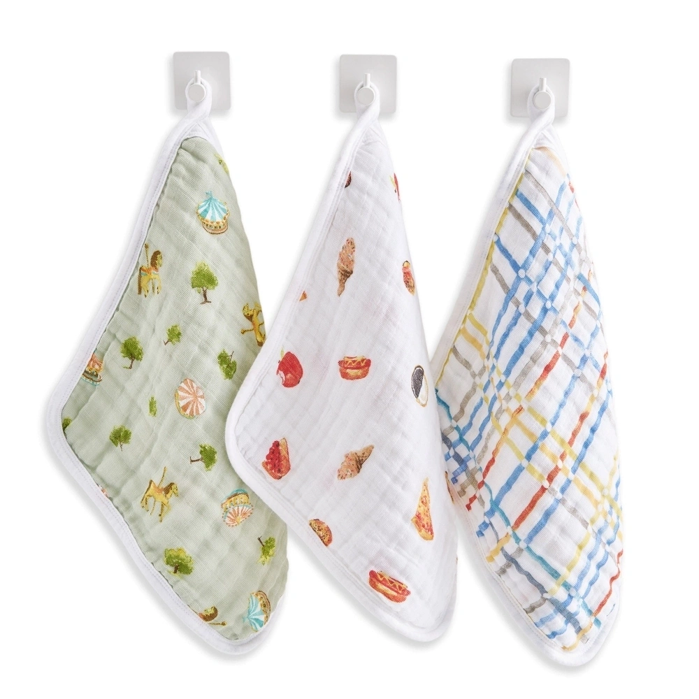 【Aden & Anais】有機棉方巾3入/紐約風尚 寶寶必備 柔軟親膚 新生兒 寶寶紗布巾 寶寶洗澡巾 拍嗝巾 兒童小手帕 印度製