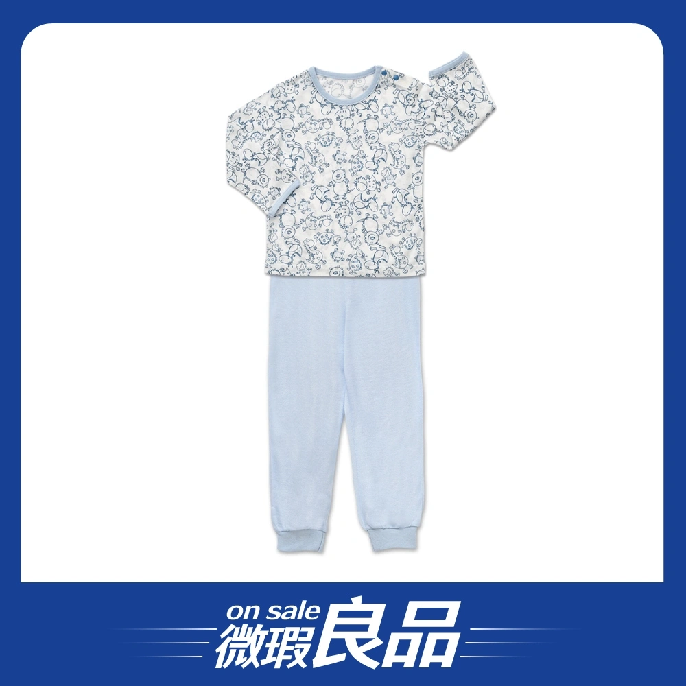 【微瑕良品】【Baby City娃娃城】天絲萊賽爾長袖肩開套裝/塗鴉藍80cm