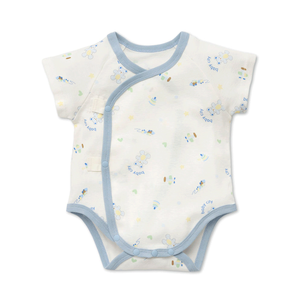 【Baby City娃娃城】羅紋短袖初生連身衣｜ 新生兒 包屁衣 釘扣 薄款 寶寶衣 內著 MIT 台灣製