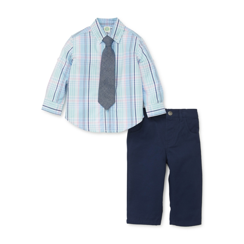 【Little Me】淺藍格子襯衫/7分褲組