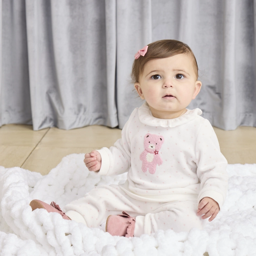 【Little Me】甜美小熊絲絨長袖上衣/長褲