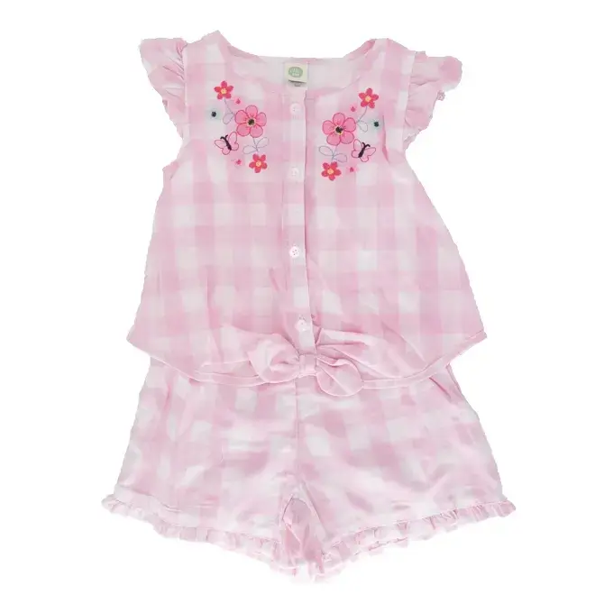 【Little Me】粉格吊帶連身褲裝