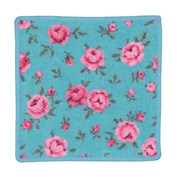 【feiler】粉紅小花方巾(25x25)青