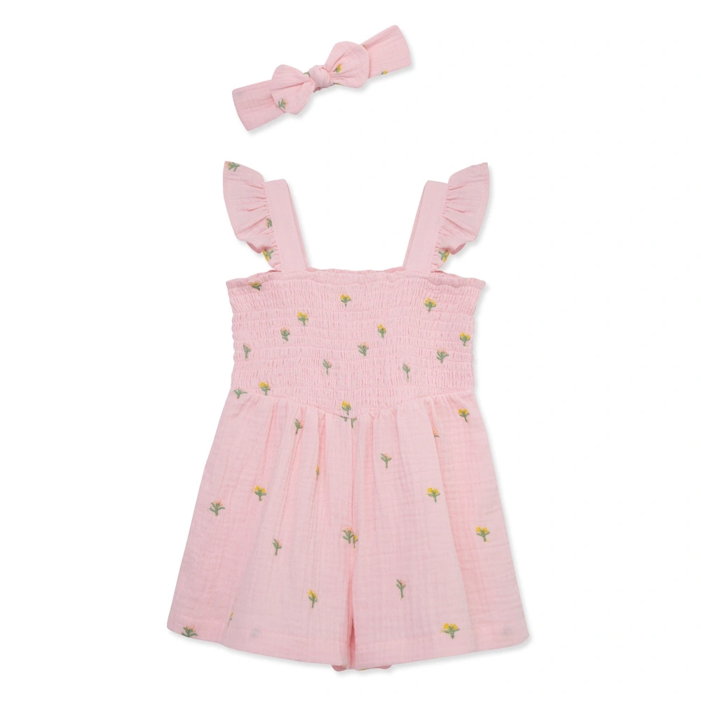 【Little Me】繡花鬆緊連身褲/髮帶