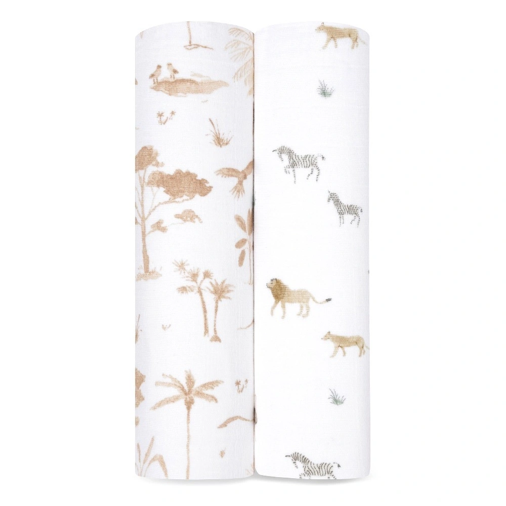 【Aden & Anais】有機棉多功能包巾2入/草原動物