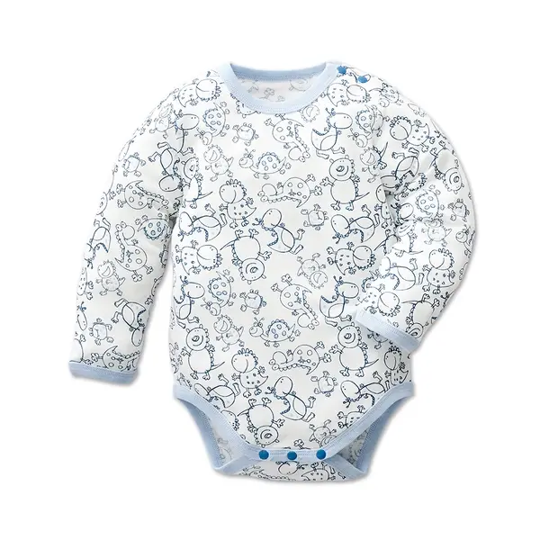 【Baby City娃娃城】長袖肩開連身衣/圖鴉藍