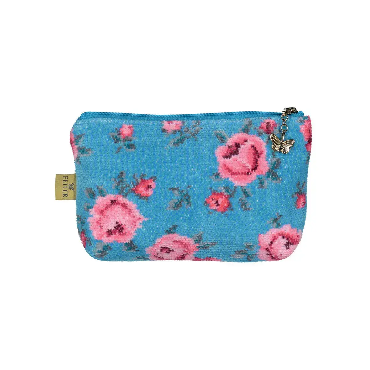 【feiler】粉紅小花化妝袋(18x11x4)/藍