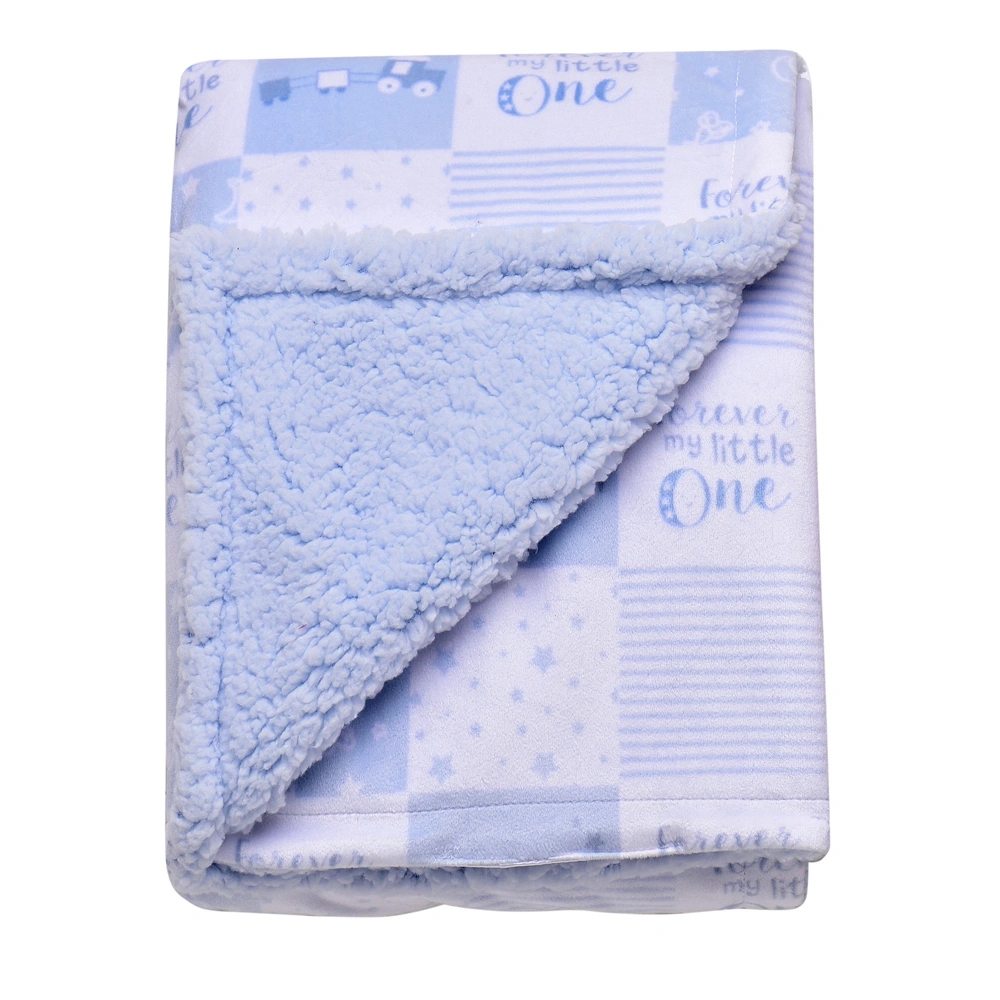 【Little Me】拼布印花綿絨蓋毯/藍