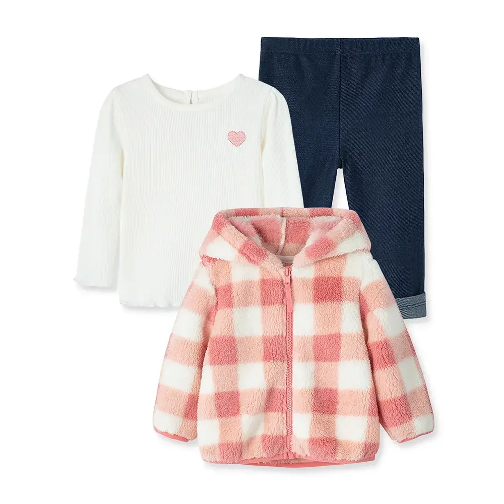 【Little Me】粉格仿羔羊皮外套/上衣/長褲