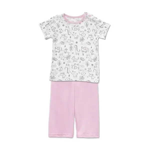 【Baby City娃娃城】天絲萊賽爾短袖肩開套裝/可愛粉