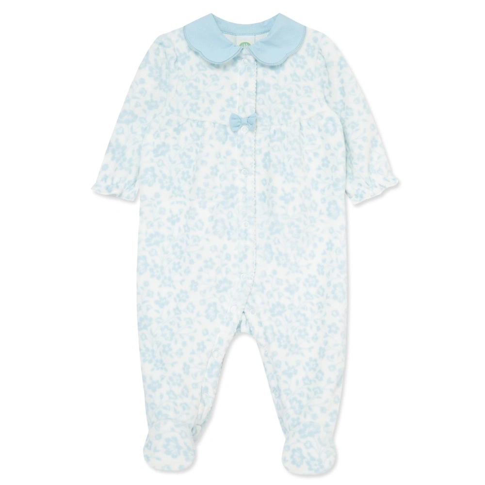 【Little Me】藍花絲絨連腳兔裝