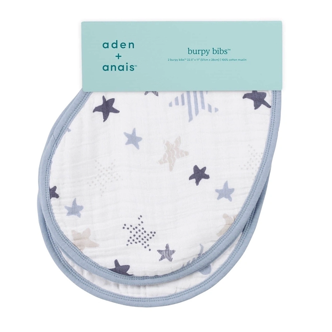 【Aden&Anais】經典圍兜拍嗝兩用巾2入/灰藍星星