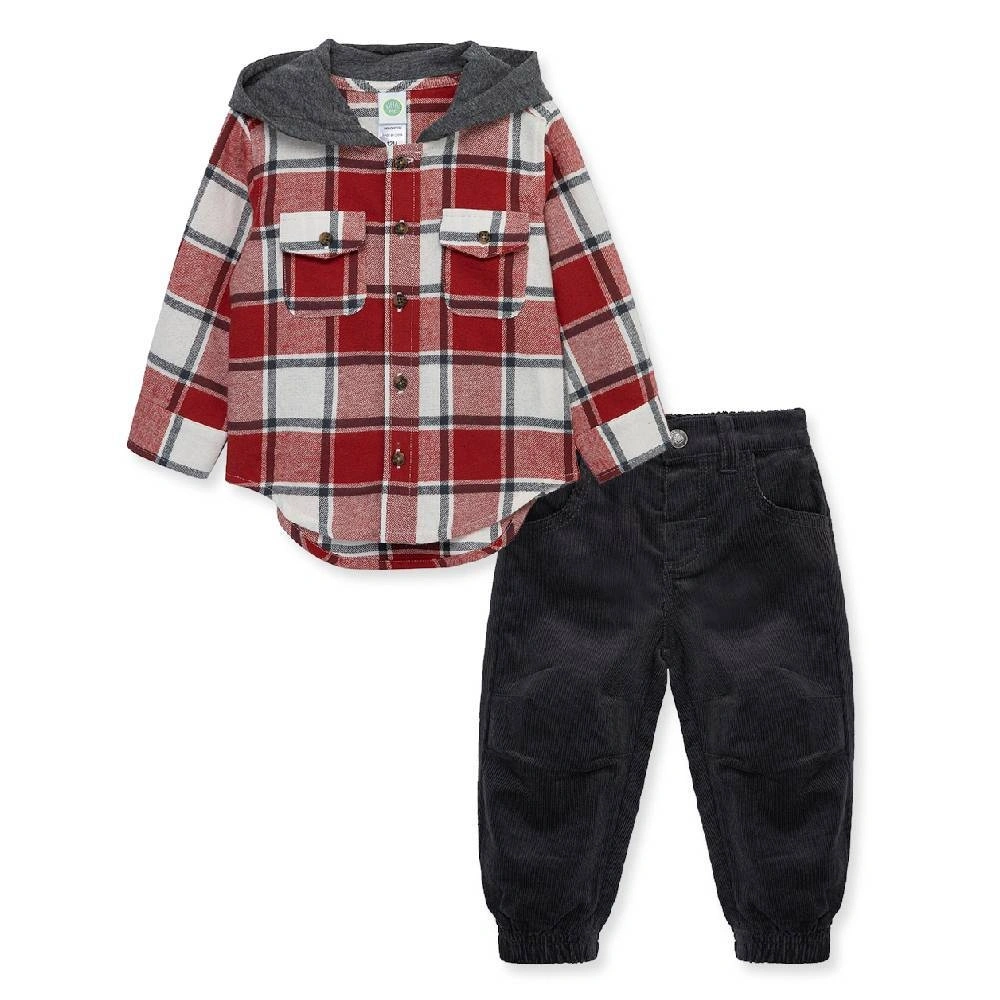 【Little Me】紅格紋帶帽襯衫/長褲