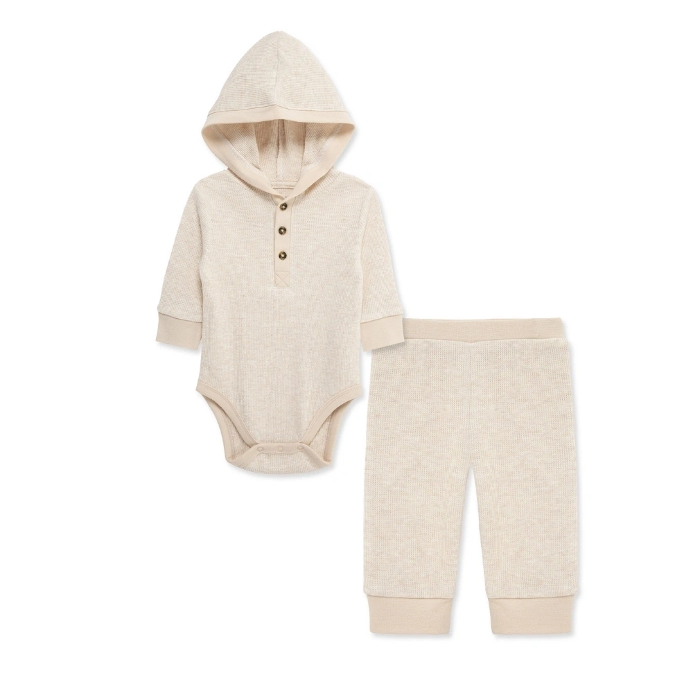 【Little Me】燕麥條紋竹纖維帶帽連身衣/長褲