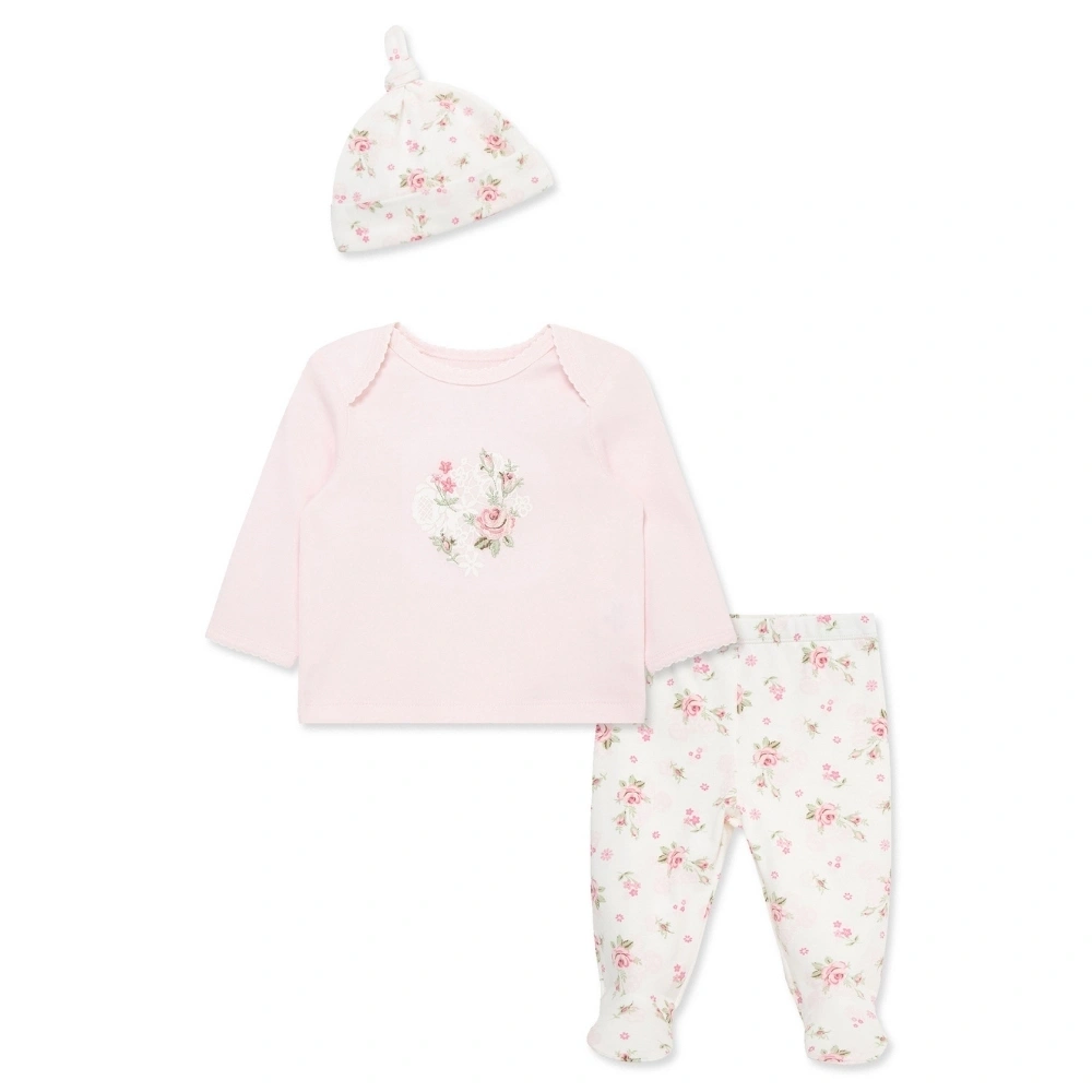 【Little Me】蕾絲花卉上衣/連腳褲/帽子