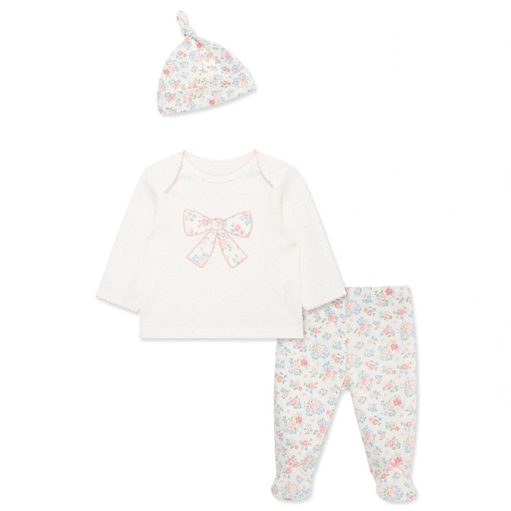 【Little Me】花卉蝴蝶結上衣/連腳褲/帽子