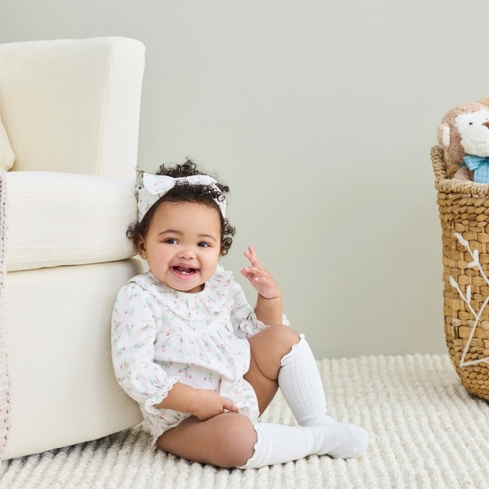 【Little Me】玫瑰花苞泡泡洋裝/長襪/髮帶