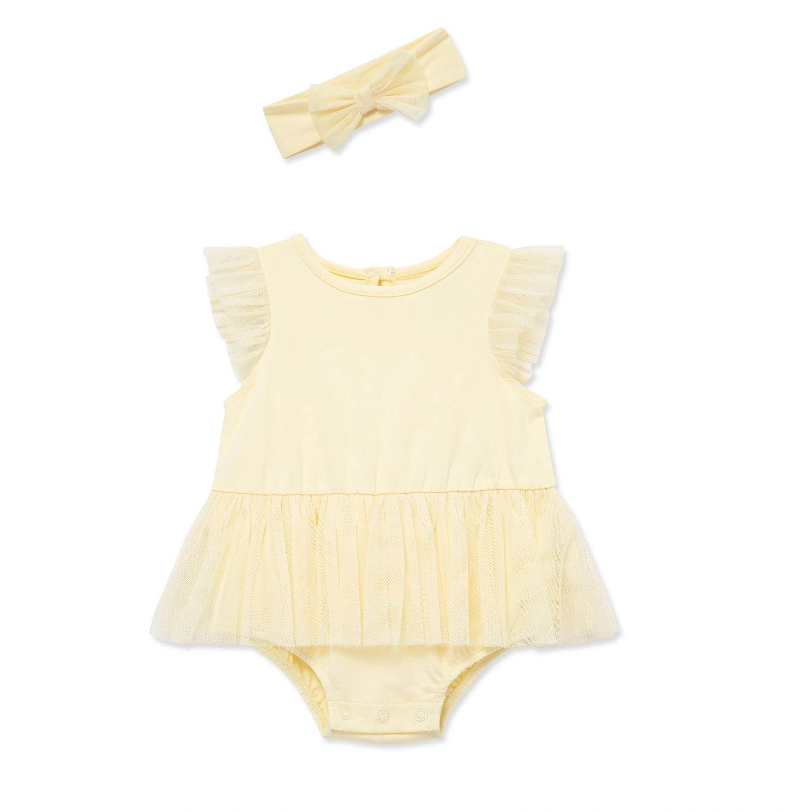 【Little Me】奶油黃竹纖維泡泡連身衣/髮帶