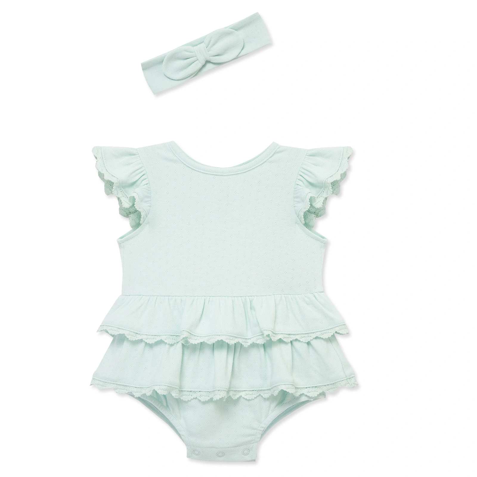 【Little Me】湖水綠竹纖維泡泡連身衣/髮帶