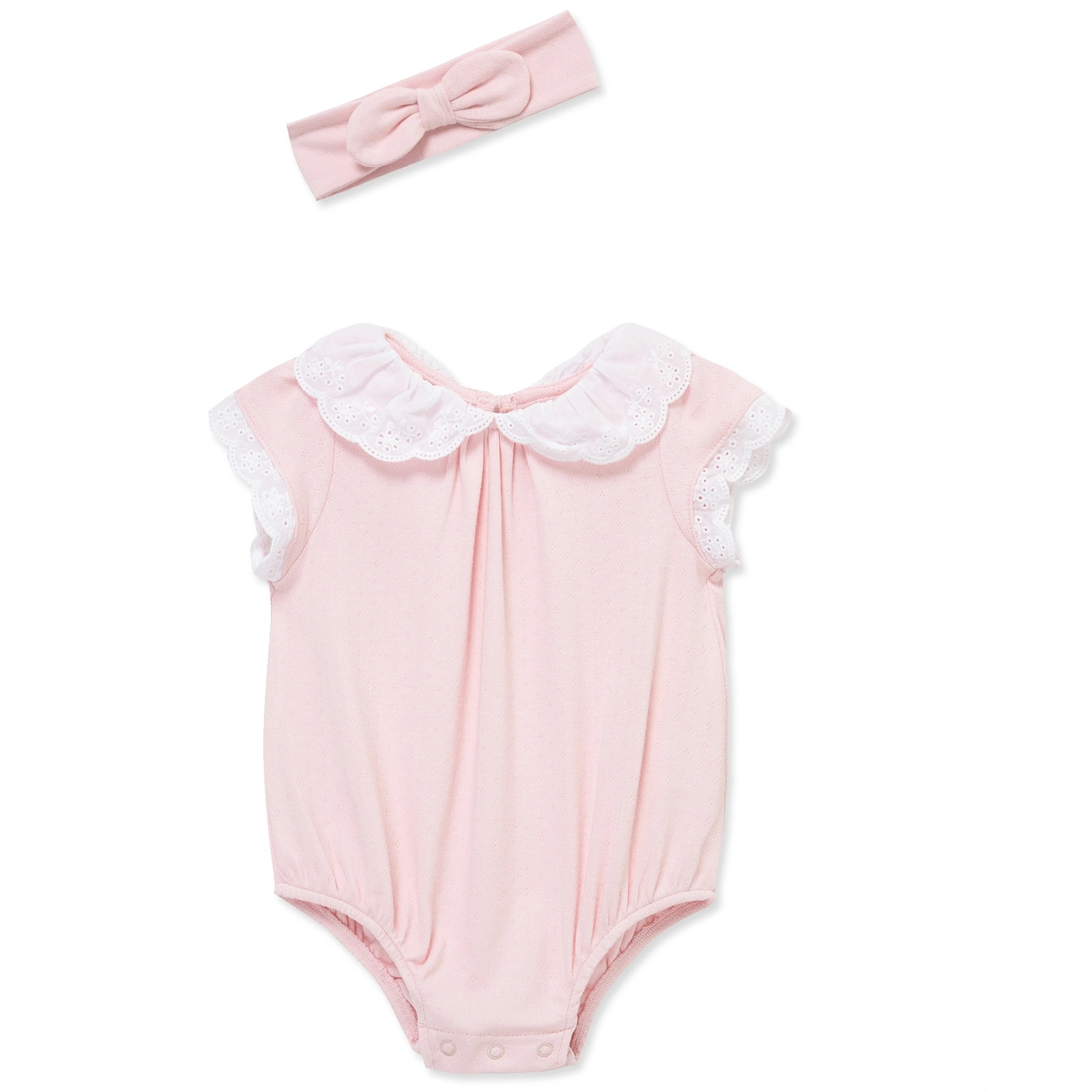 【Little Me】玫瑰帶領竹纖維泡泡連身衣/髮帶