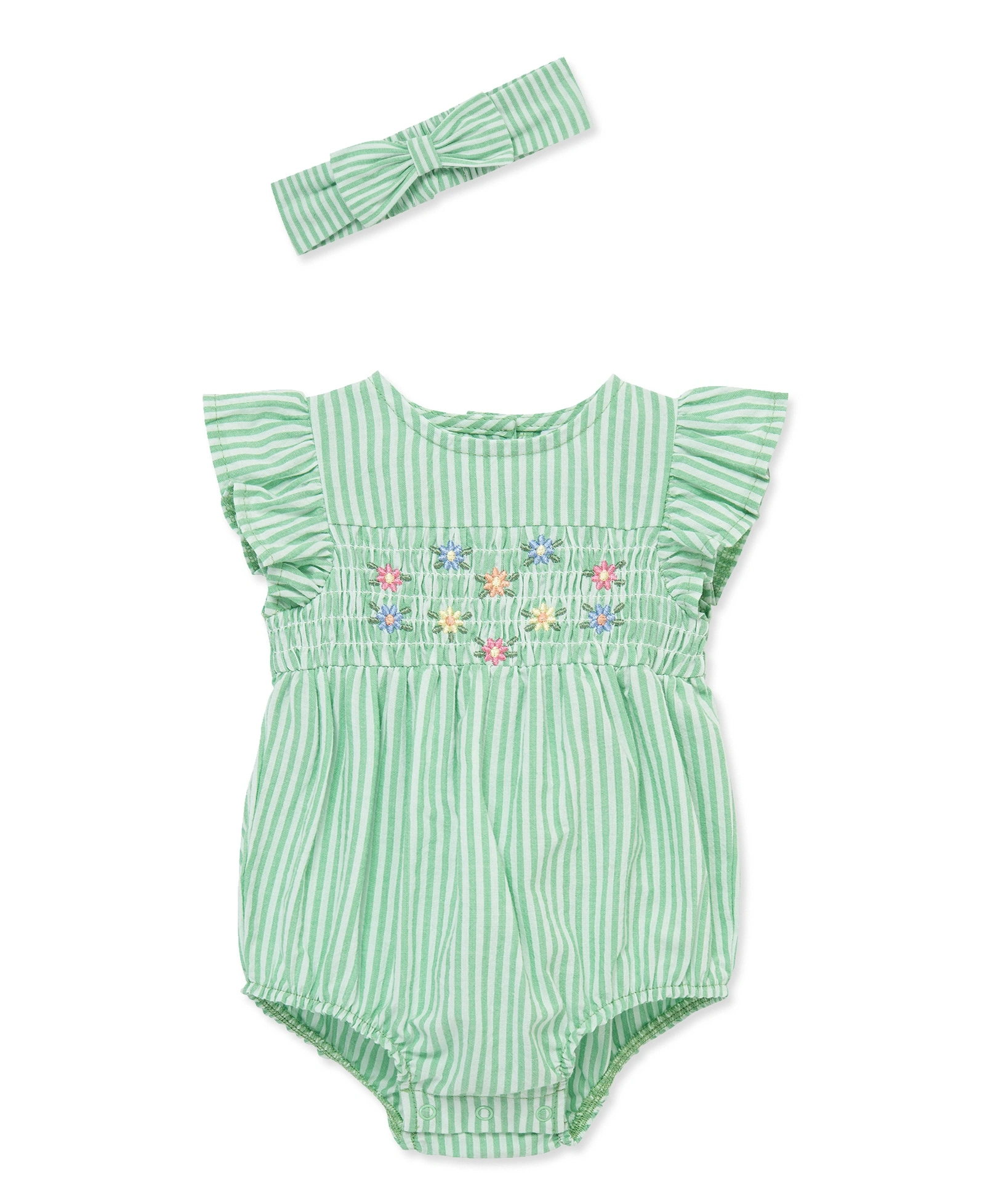 【Little Me】條紋泡泡連身衣/髮帶