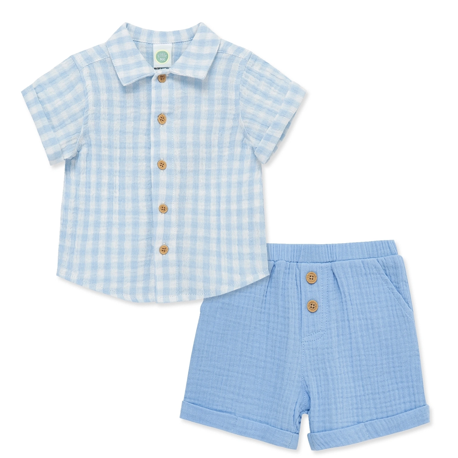 【Little Me】藍色格紋短袖上衣/褲子