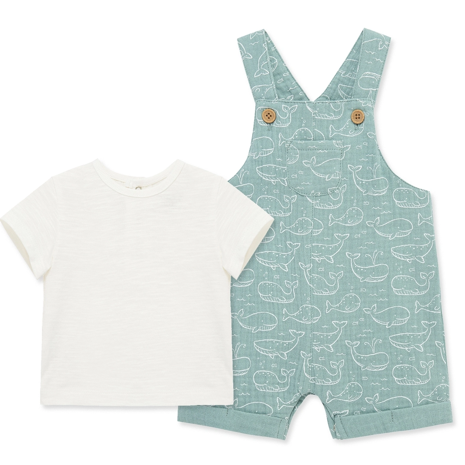 【Little Me】綠色鯨魚吊帶褲套裝