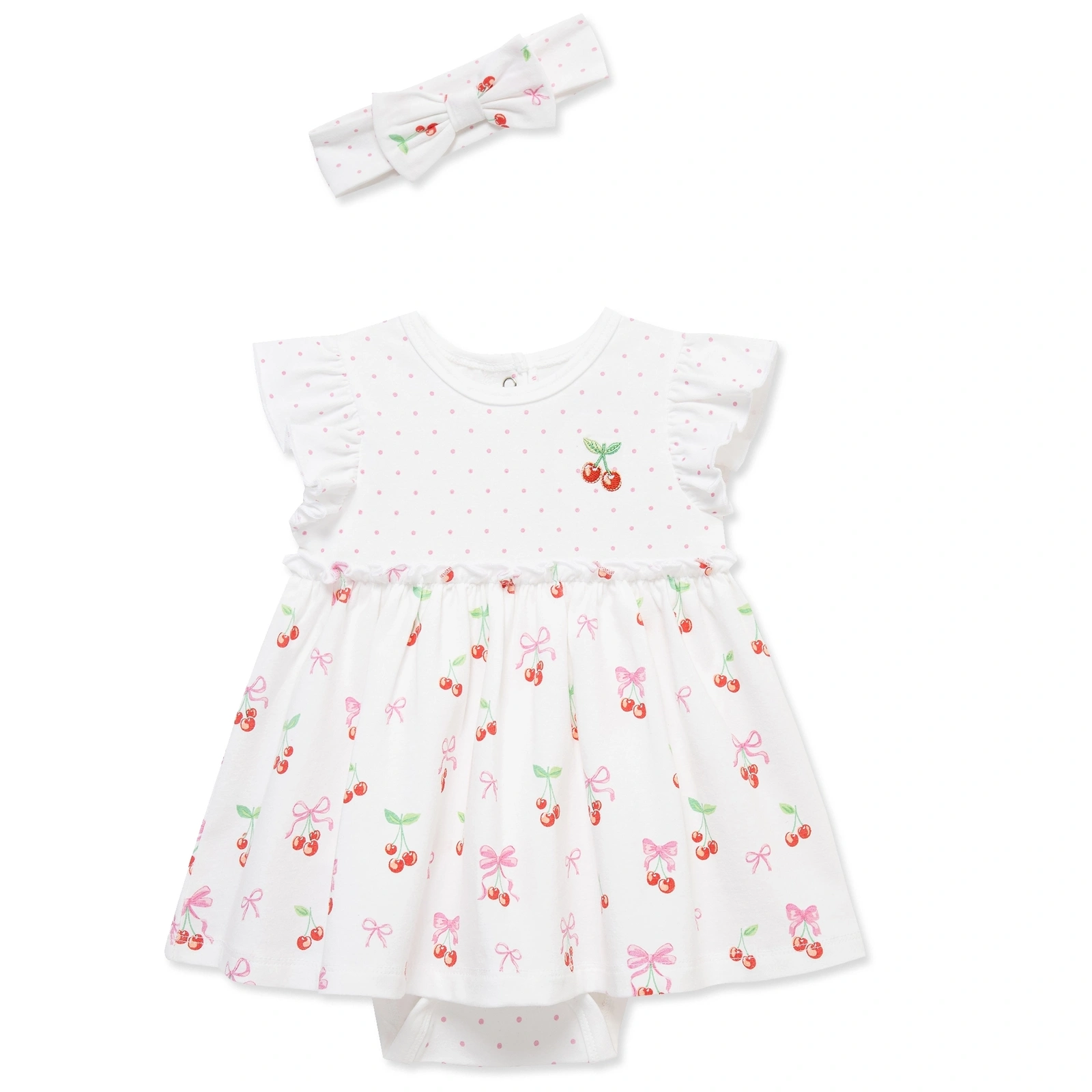 【Little Me】櫻桃帶裙連身衣/髮帶