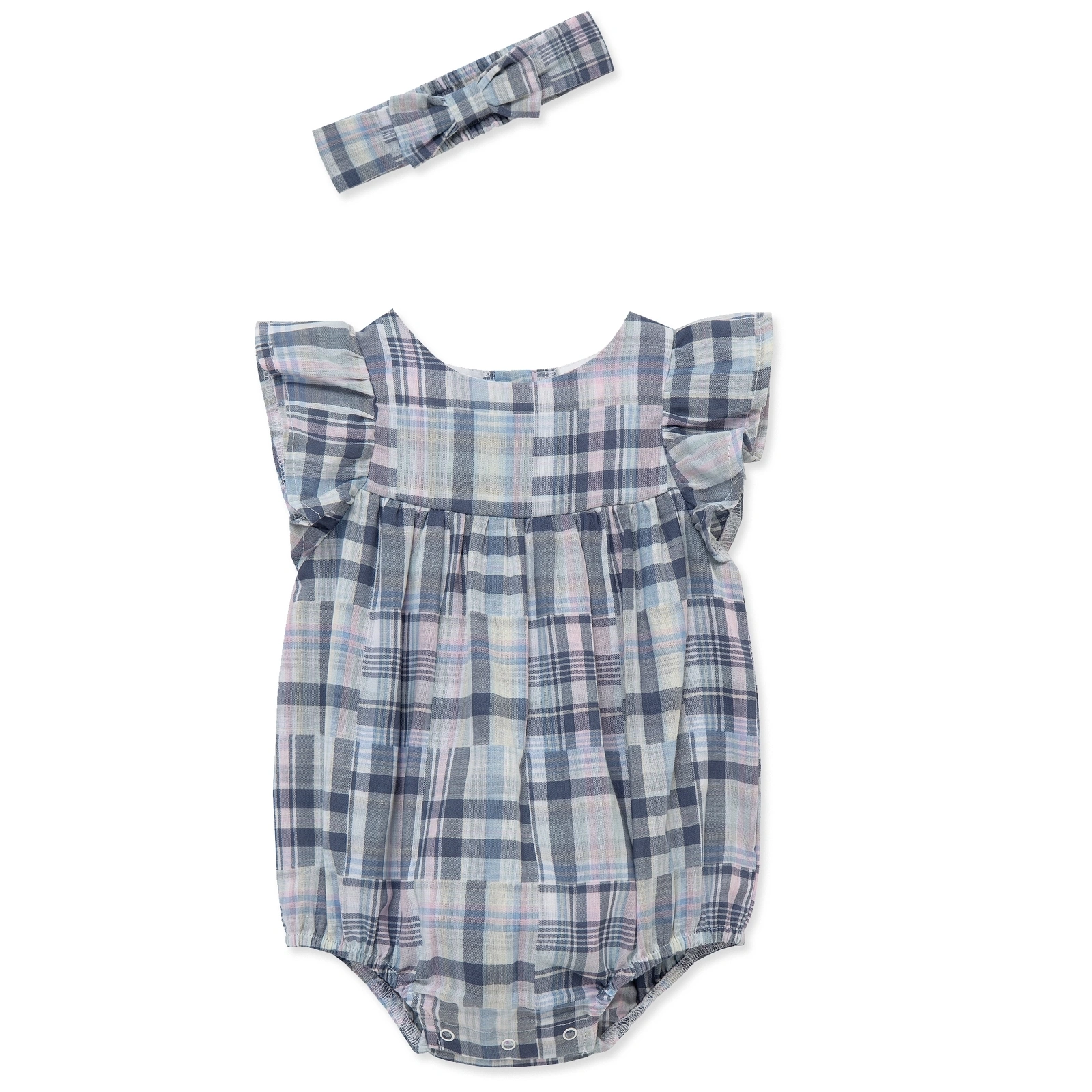 【Little Me】格紋泡泡連身衣/髮帶