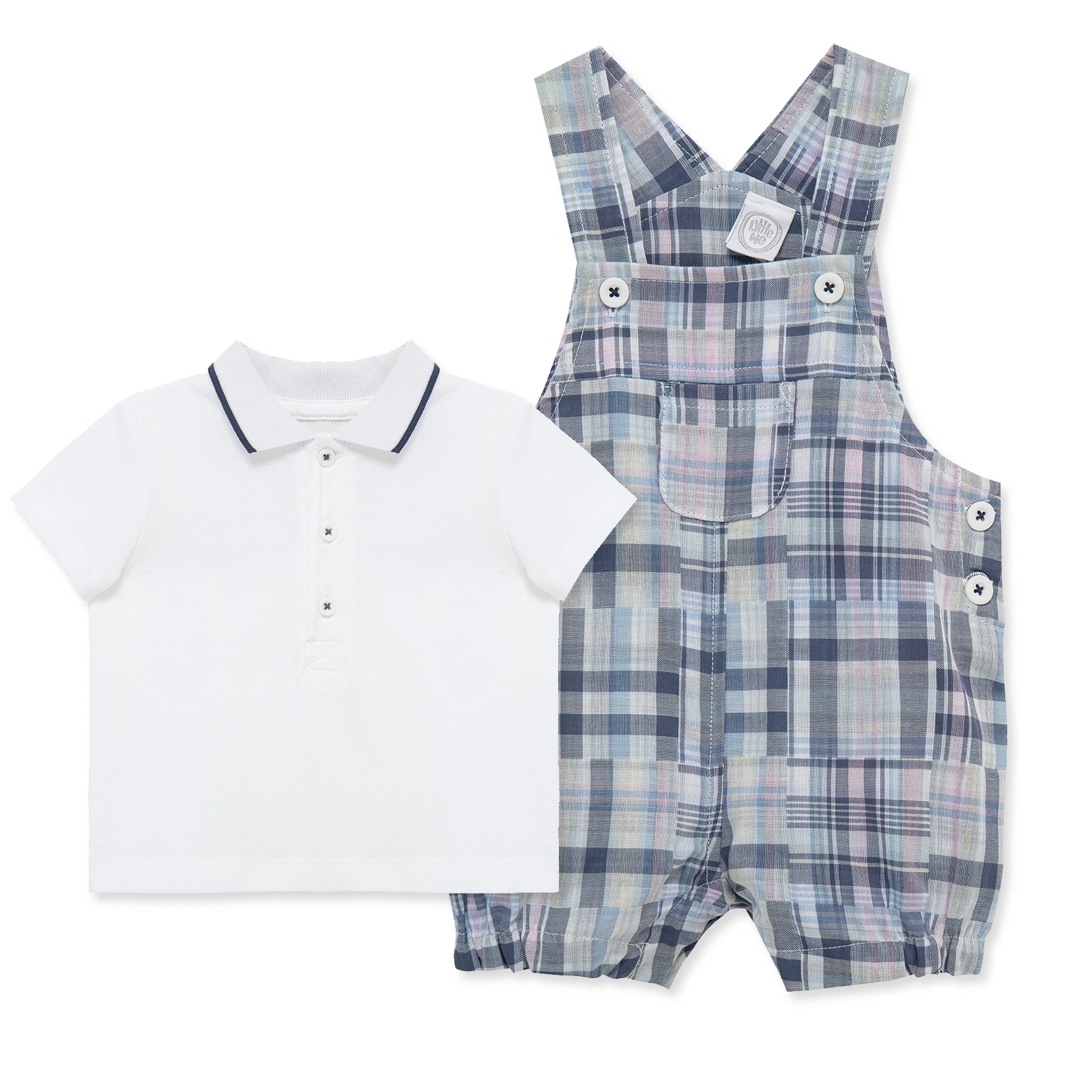 【Little Me】格紋吊帶褲套裝