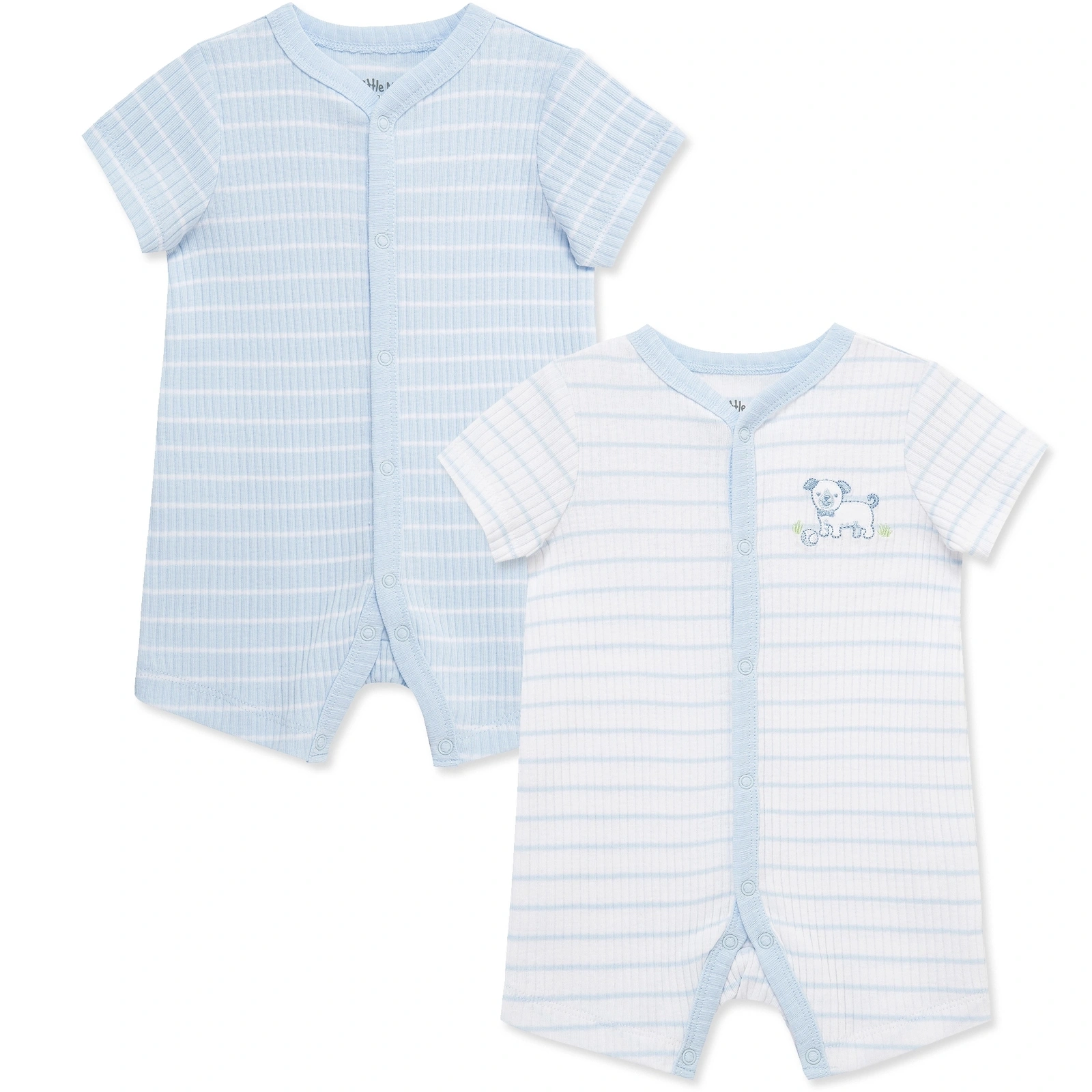 【Little Me】藍色條紋有機棉短兔裝二入組