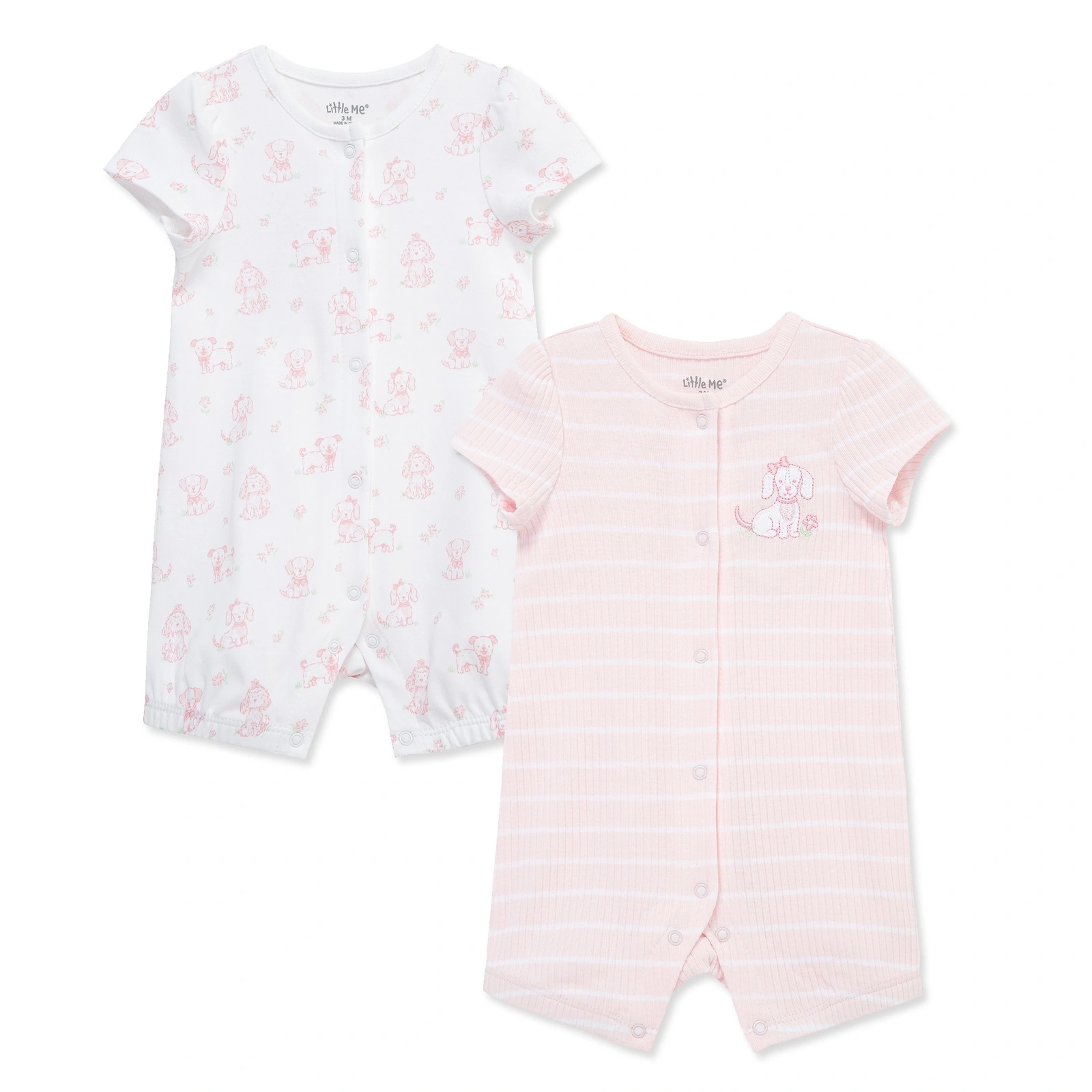 【Little Me】粉色小狗有機棉短兔裝二入組