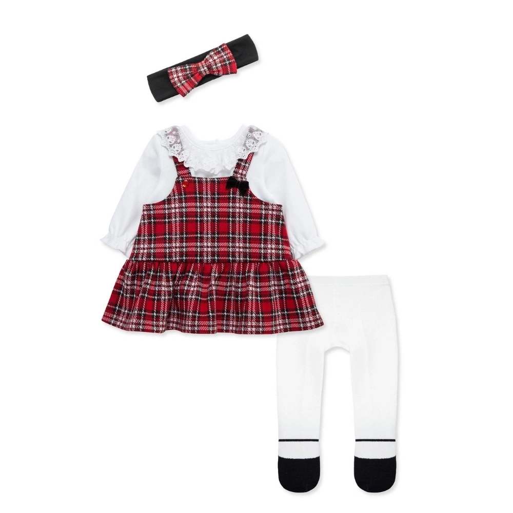 【Little Me】紅色格紋背帶裙組
