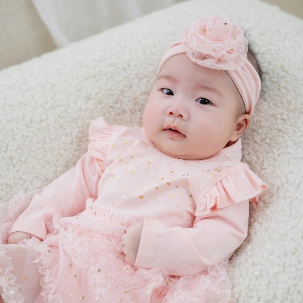 【Little Me】粉紅點點紗裙洋裝/髮帶