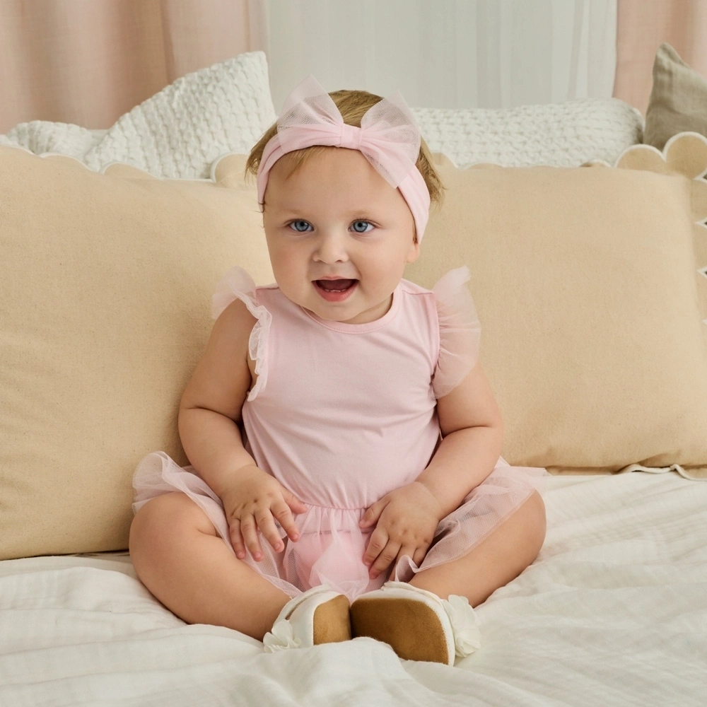 【Little Me】玫瑰粉竹纖維泡泡連身衣/髮帶