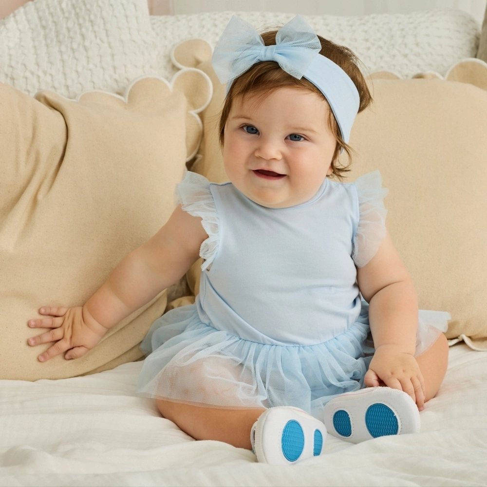 【Little Me】微風藍竹纖維泡泡連身衣/髮帶