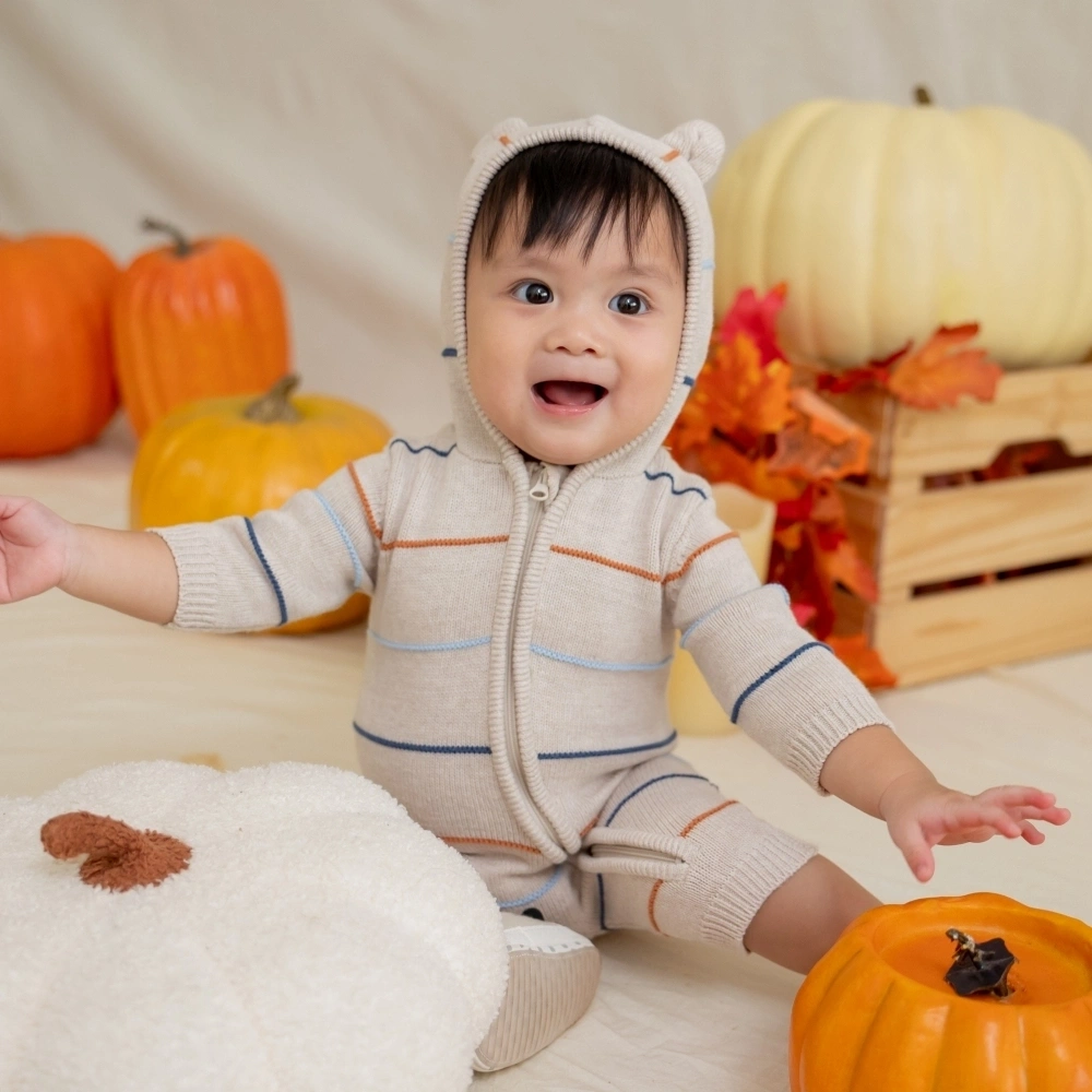 【Little Me】彩色細紋帶帽兔裝