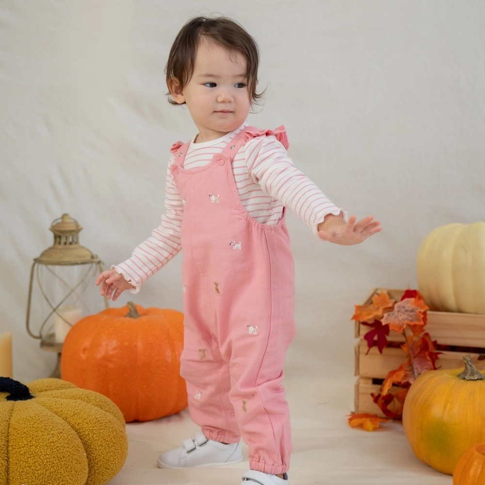 【Little Me】粉色小狗背帶褲套裝