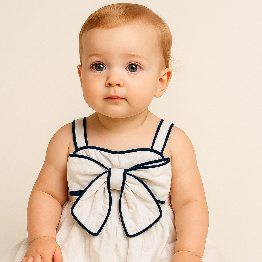 【Little Me】白色蝴蝶結滾邊吊帶洋裝