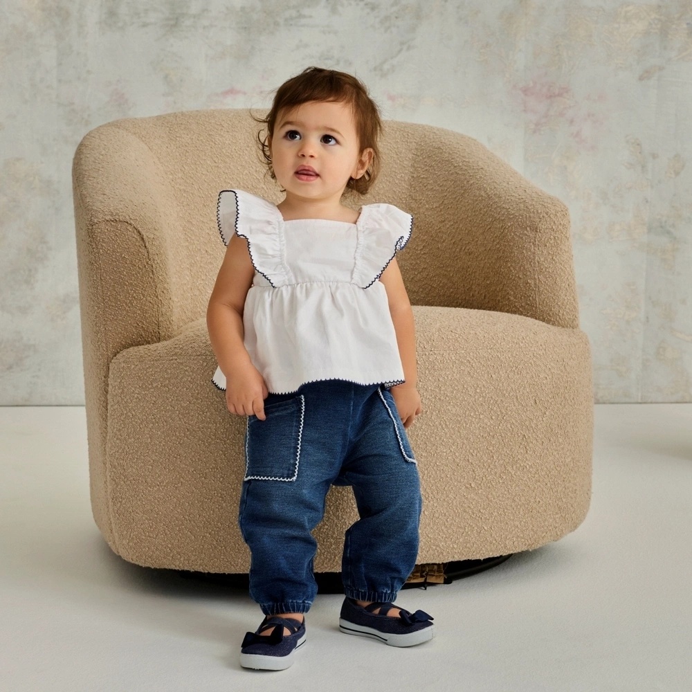 【Little Me】休閒白色上衣/牛仔褲