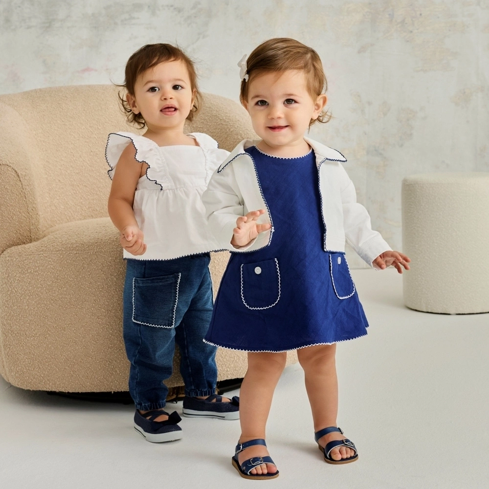 【Little Me】藍白氣質外套/洋裝/襯褲