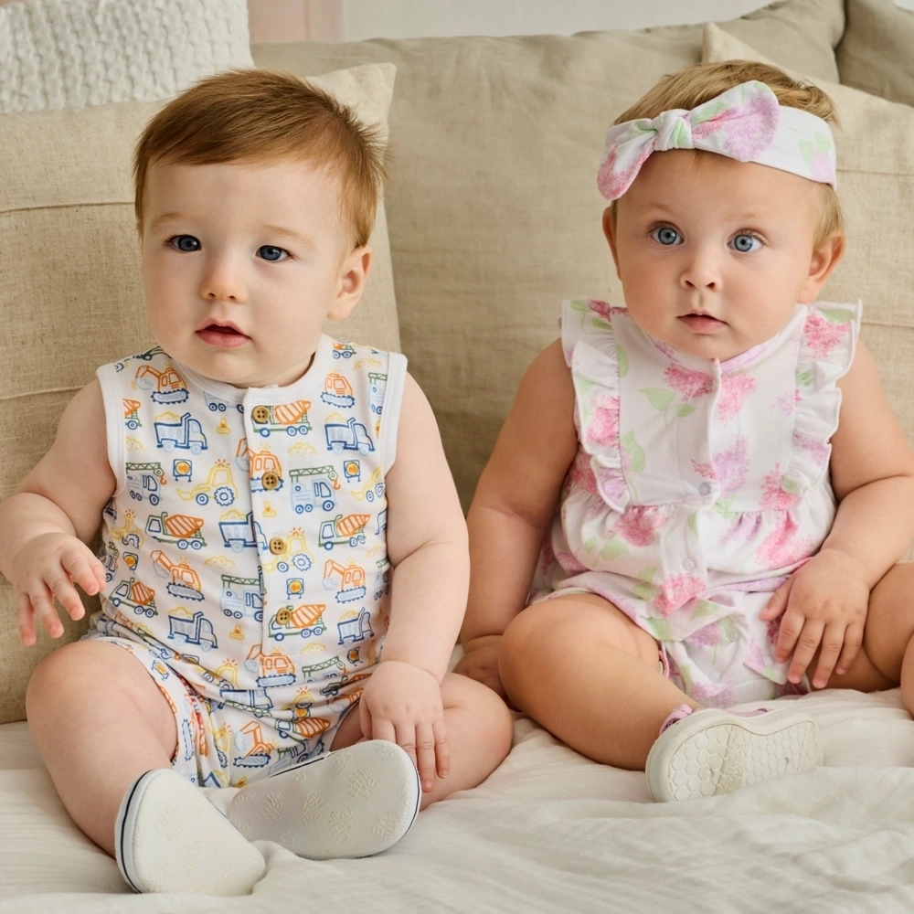 【Little Me】卡車條紋竹纖維短兔裝二入組