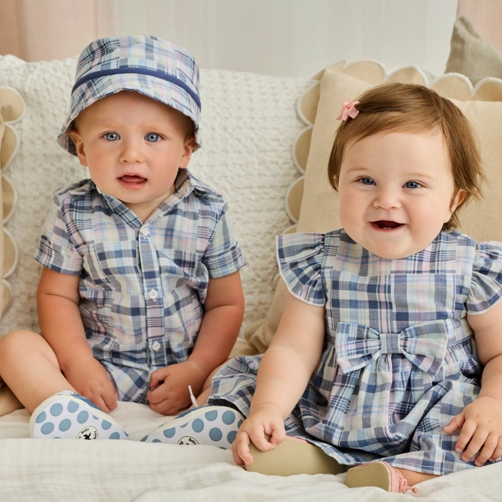 【Little Me】格紋休閒短兔裝/帽子