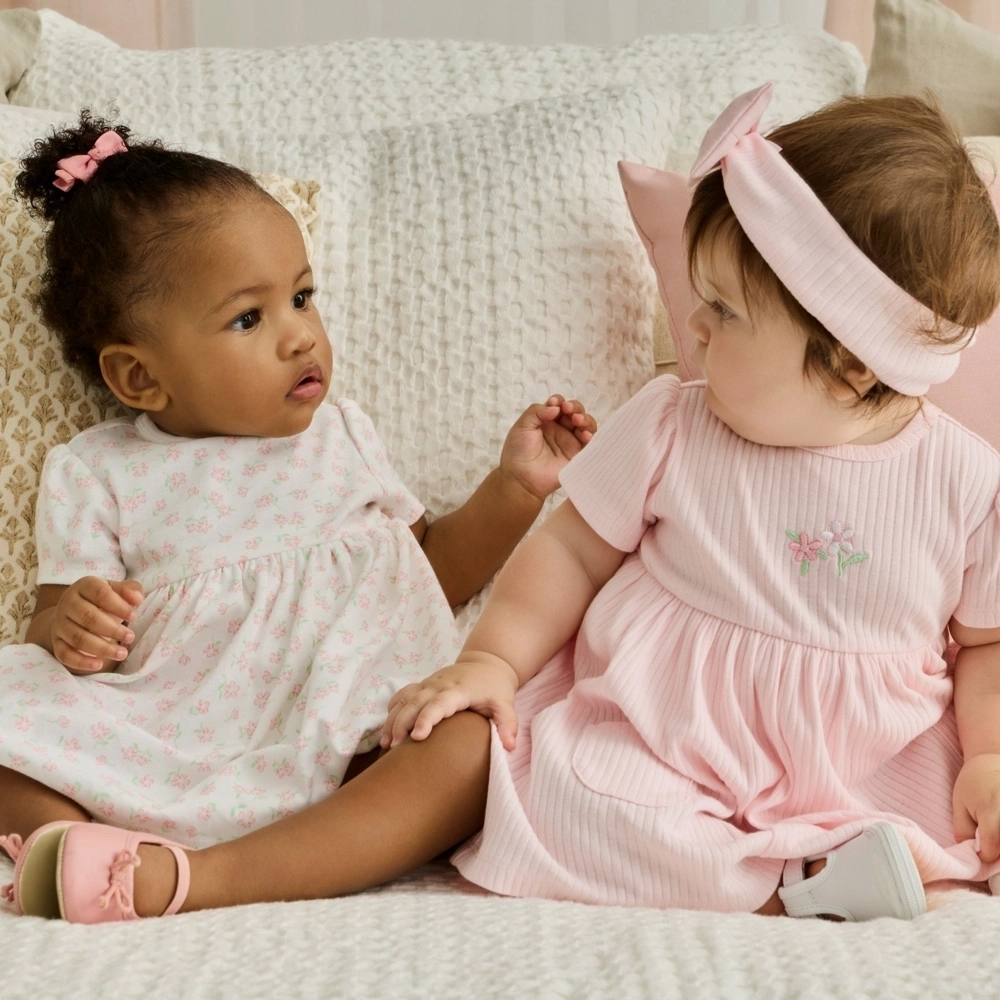 【Little Me】小花有機棉連身裙二入組/髮帶