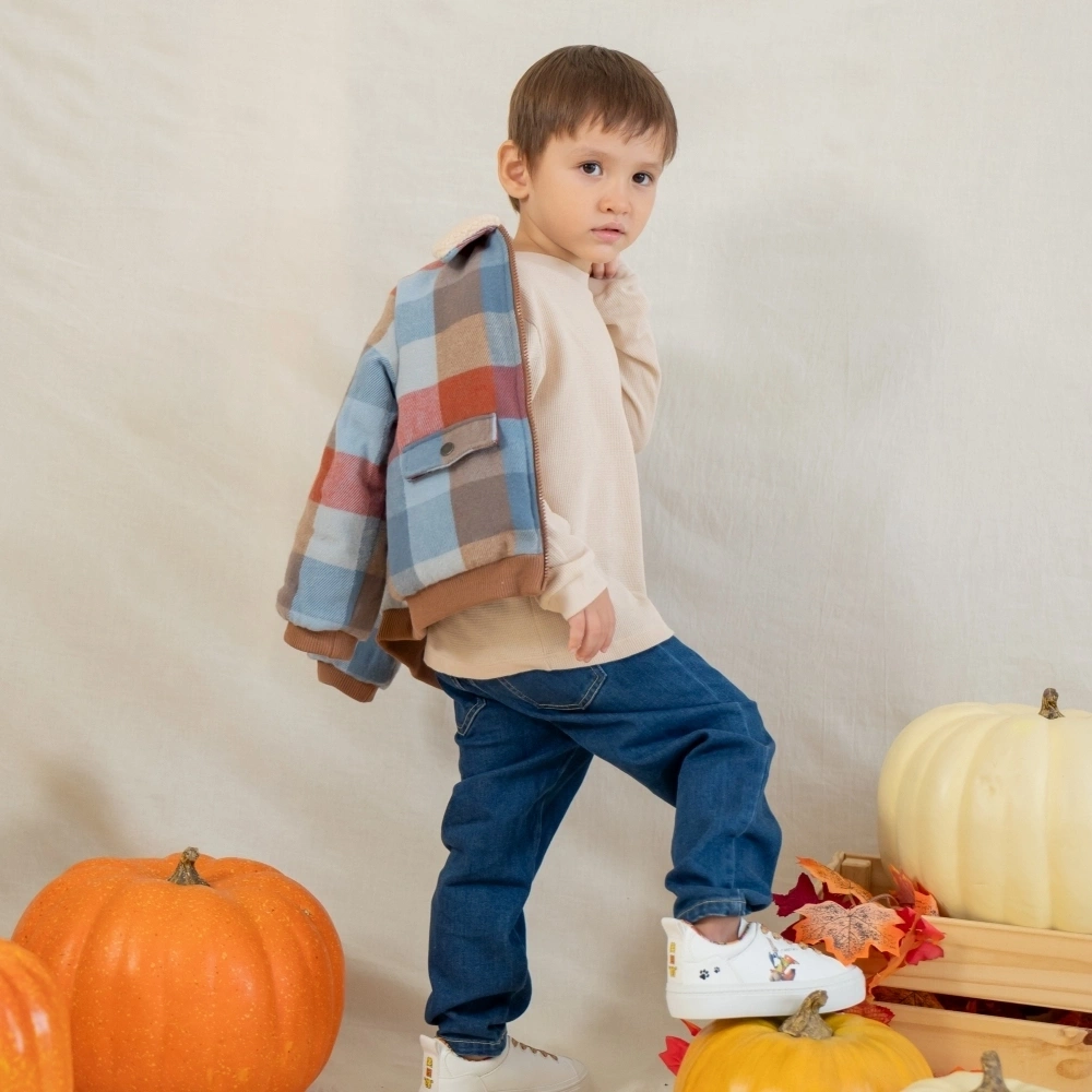 【Little Me】紅藍格紋飛行員外套/上衣/長褲