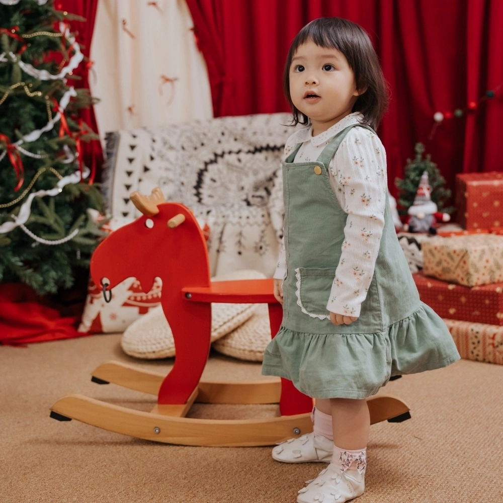 【Little Me】綠色小花背帶裙組