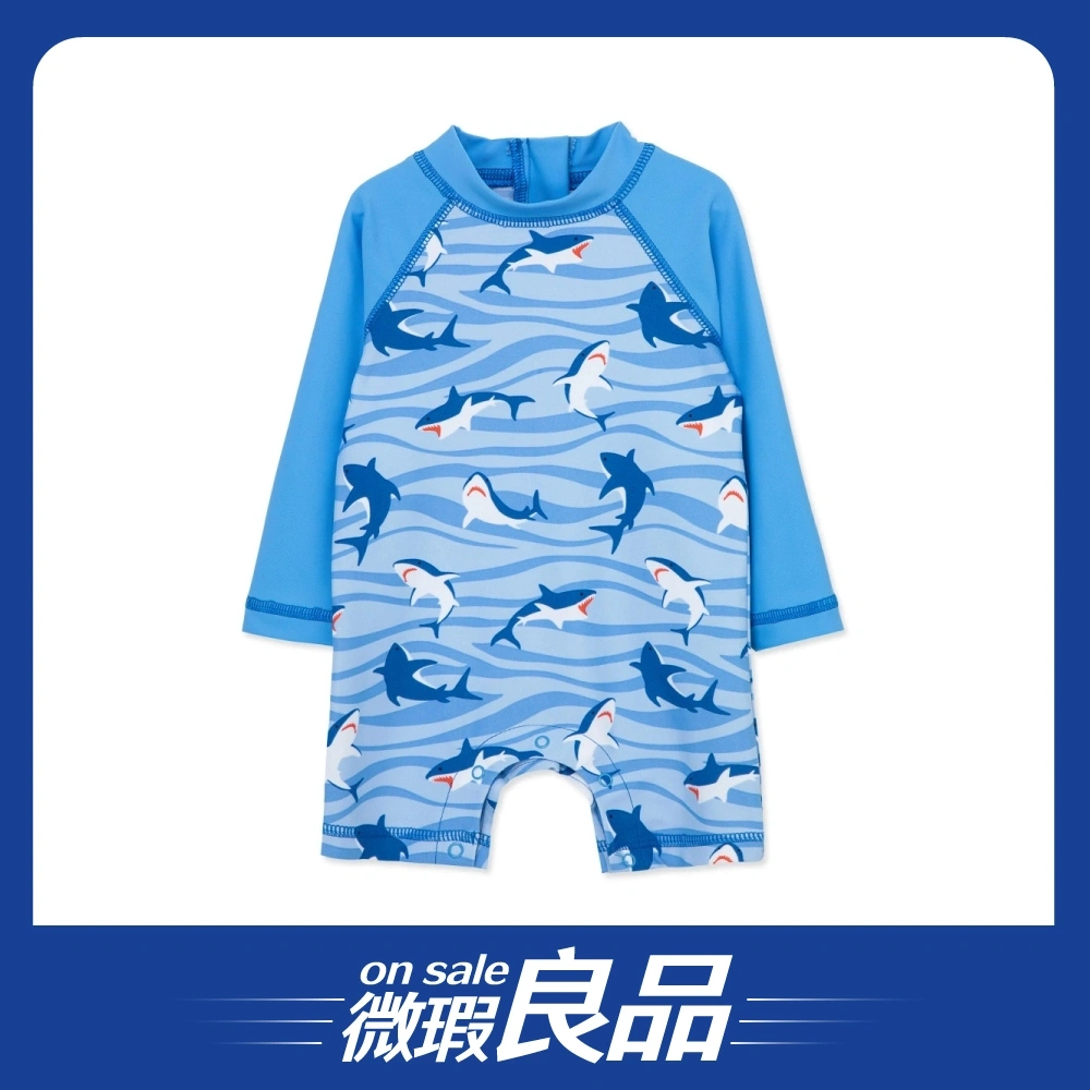 【微瑕良品】【Little Me】波浪鯊魚連身防護泳裝/12M