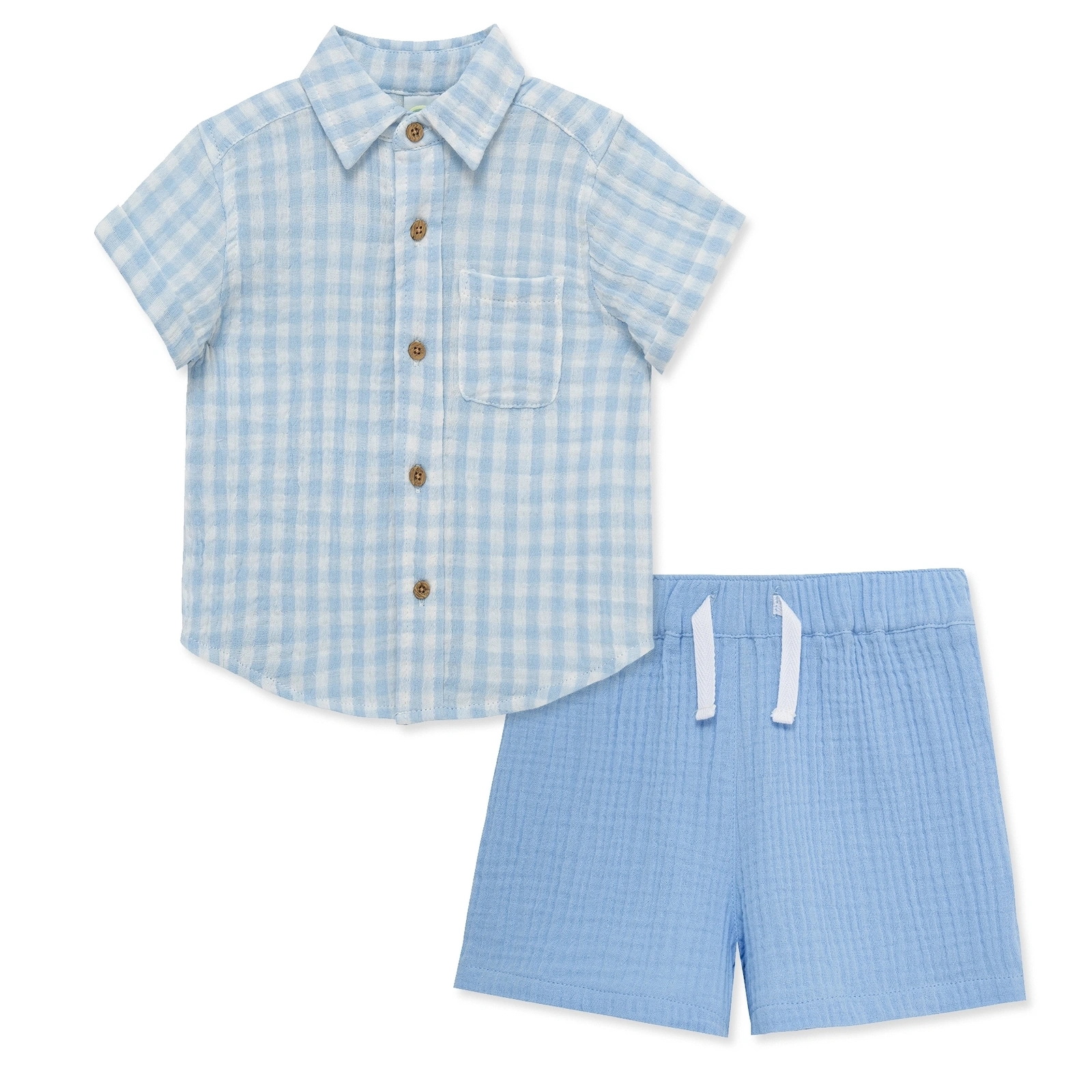 【Little Me】藍色格紋梭織襯衫/褲子