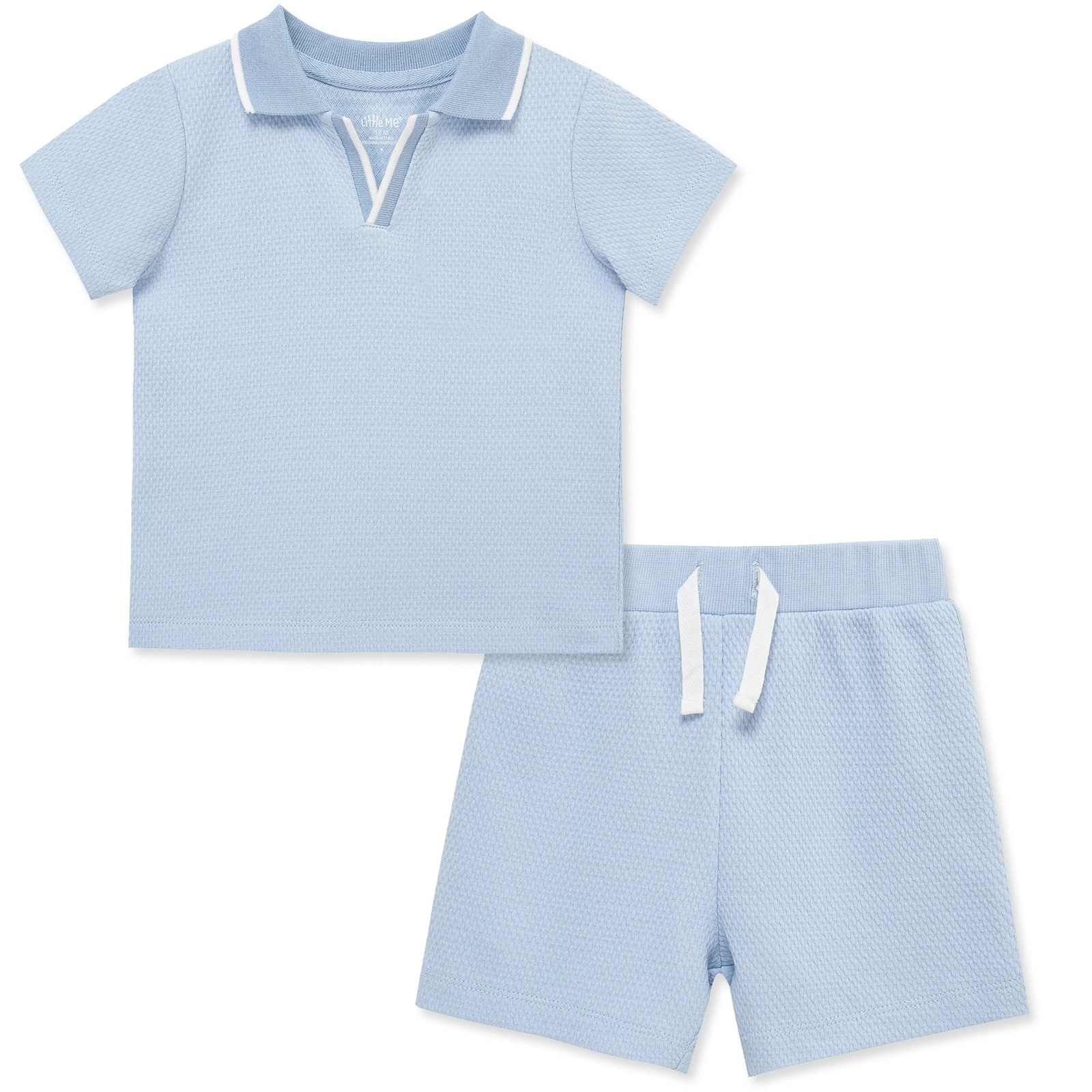 【Little Me】藍色有機棉POLO衫/褲子