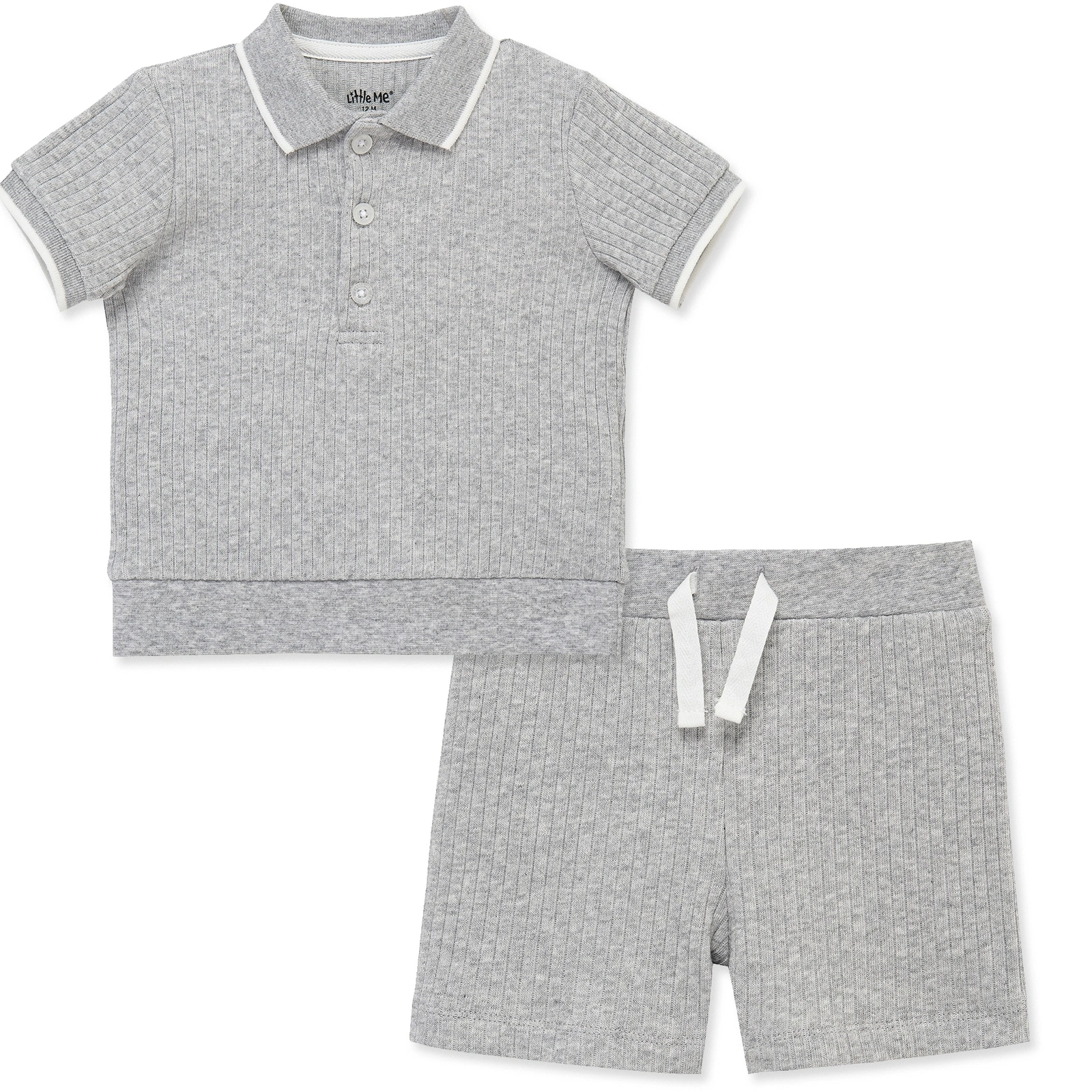 【Little Me】灰色有機棉POLO衫/褲子